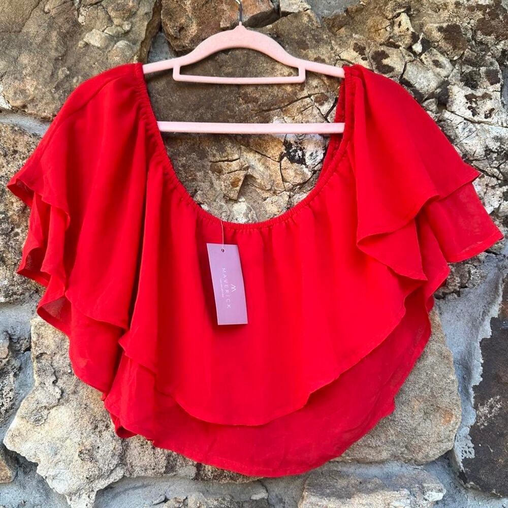 Maverick The Collection Red Ruffle Off Shoulder Top Womens XL NWT